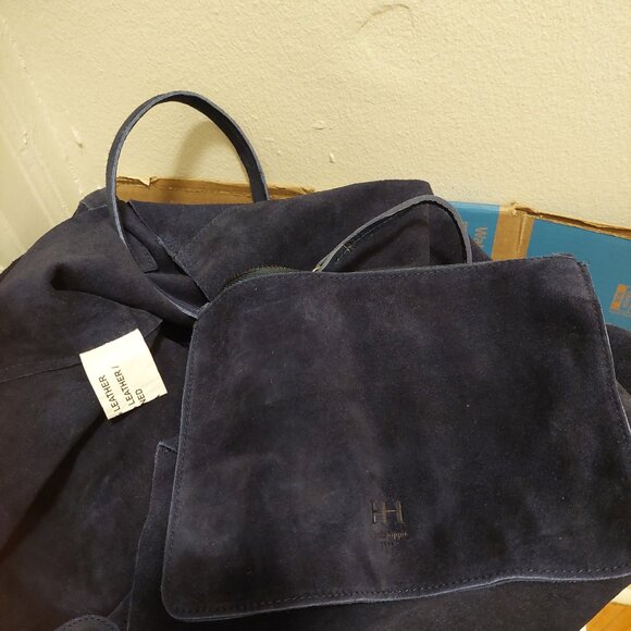 HAUTE HIPPIE Navy Blue Butter Soft Suede Large Leather Hobo Tote Bag NWOT - Picture 5 of 5